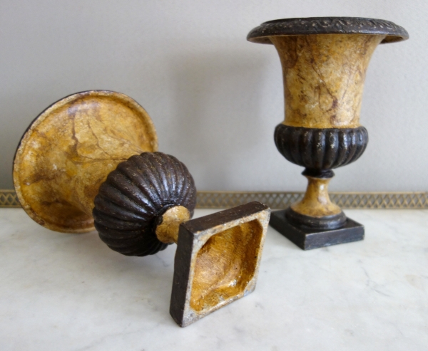 Pair of ornamental cast iron Medicis shaped vases, 19th century