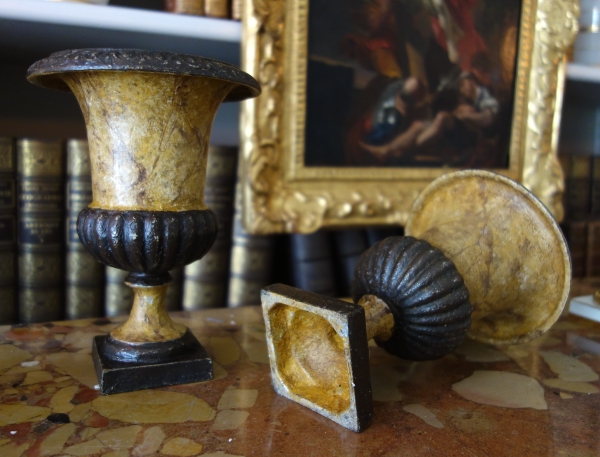 Pair of ornamental cast iron Medicis shaped vases, 19th century