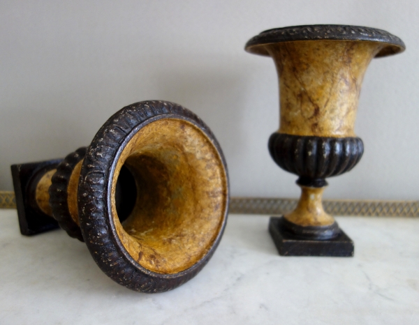 Pair of ornamental cast iron Medicis shaped vases, 19th century