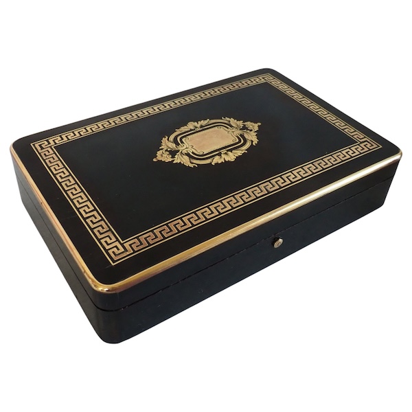 Coffret à jeu de cartes en marqueterie Boulle, bois noirci et laiton, époque Napoléon III