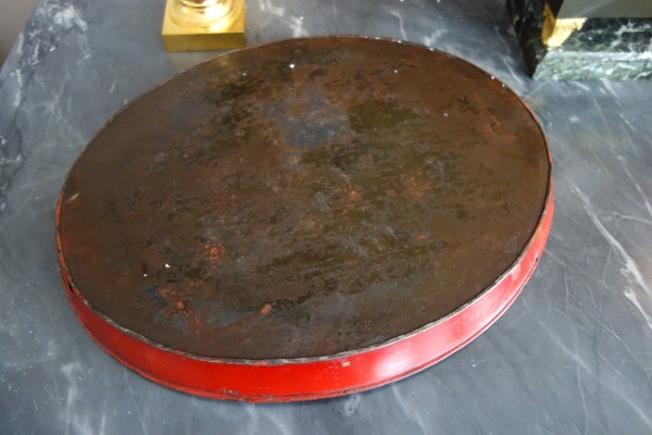 Grand plateau de service d'époque Empire en tôle laquée rouge et or