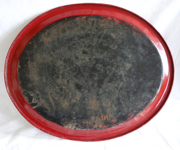 Large oval sheet metal tray - Chinese style decoration - mid 19th century