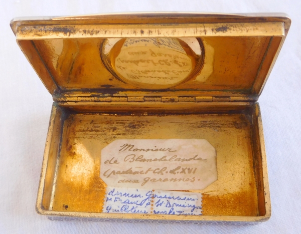 18th century miniature portrait of an aristocrat, gold frame set into a sterling silver snuffbox