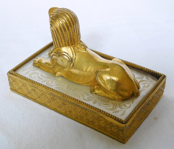 Empire ormolu & mother of pearl sphinx paperweight, early 19th century circa 1800