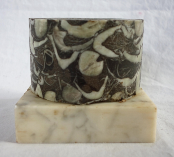 Socle colonne en marbre brèche gris - travail italien de style Louis XVI néoclassique