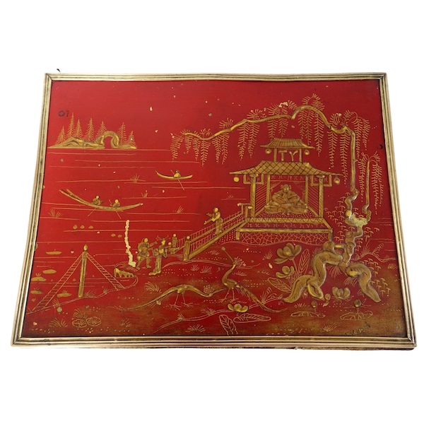 Sous main de bureau, écritoire en tôle laquée dans le goût de la Chine - vers 1900