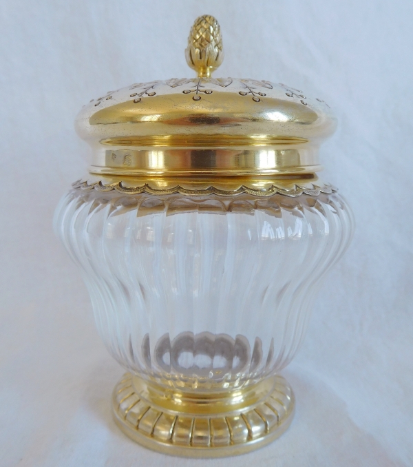 Sucrier de style Louis XVI en cristal de Baccarat & monture en vermeil - argent massif Minerve