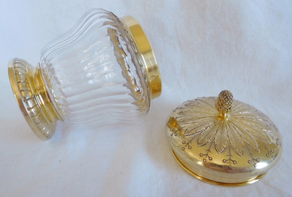 Sucrier de style Louis XVI en cristal de Baccarat & monture en vermeil - argent massif Minerve