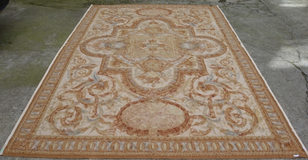 Louis XVI style Aubusson carpet decorated with France & Navarre coat of arms, late 19th century