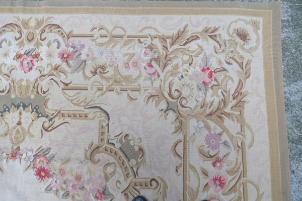 Large Louis XVI style Aubusson carpet, Napoleon III period - 364cm x 265cm