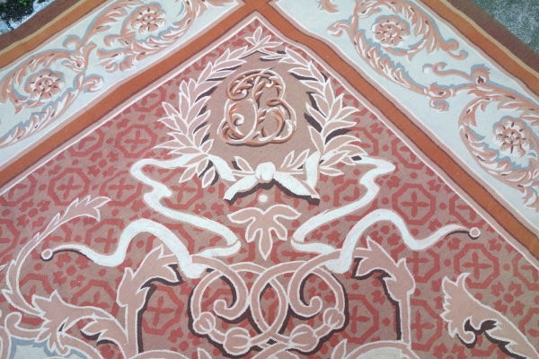 Grand tapis d'Aubusson de style Empire Restauration - 410cm x 300cm
