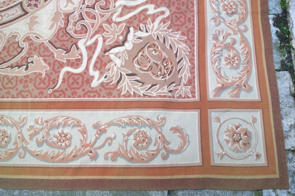 Grand tapis d'Aubusson de style Empire Restauration - 410cm x 300cm