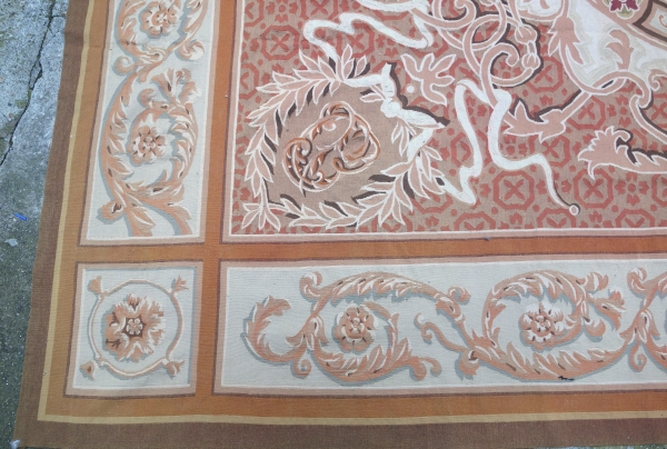 Grand tapis d'Aubusson de style Empire Restauration - 410cm x 300cm