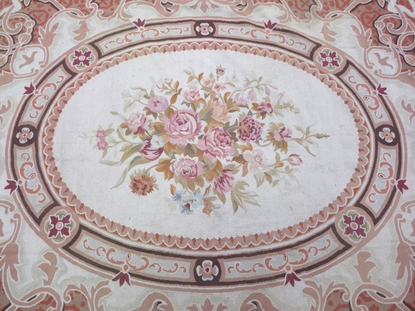 Grand tapis d'Aubusson de style Empire Restauration - 410cm x 300cm