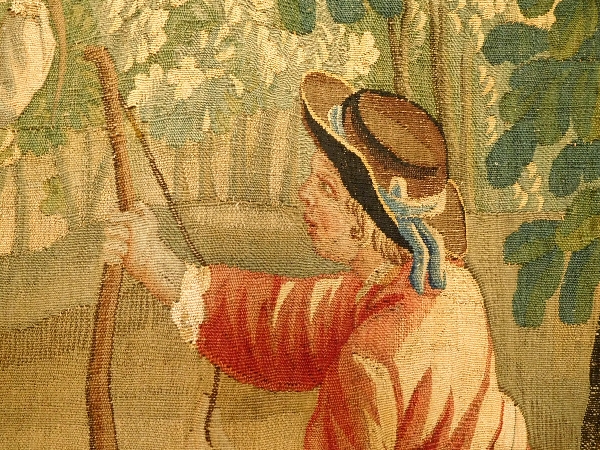 Tapisserie d'Aubusson polychrome, laine et soie, jeux dans le parc, époque Louis XVI 160cm x 200cm