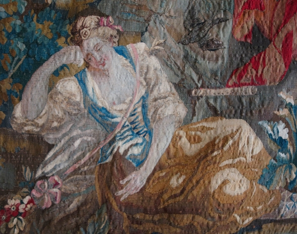 Tapisserie d'Aubusson polychrome, laine & soie, scène galante, milieu XVIIIe siècle - 248cm x 256cm