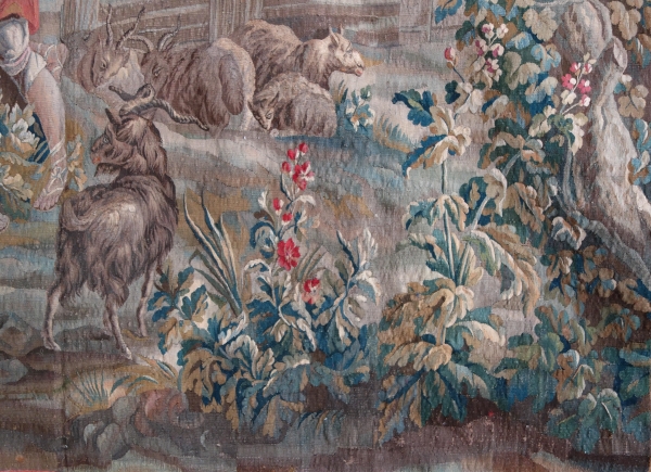 Tapisserie d'Aubusson polychrome, laine & soie, scène galante, milieu XVIIIe siècle - 248cm x 256cm