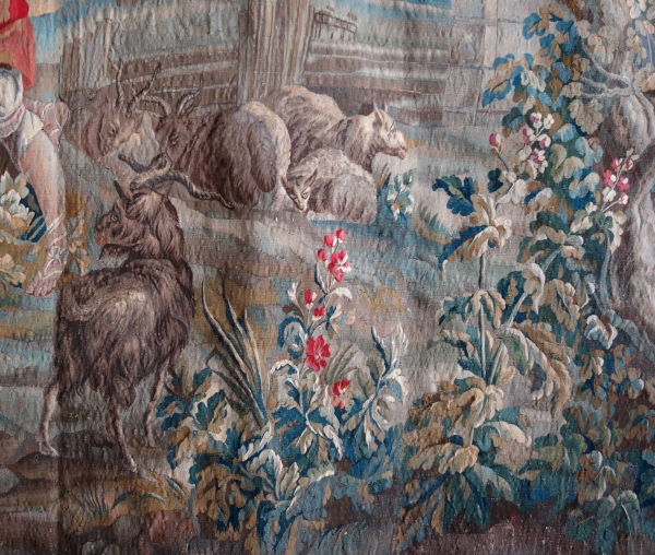 Tapisserie d'Aubusson polychrome, laine & soie, scène galante, milieu XVIIIe siècle - 248cm x 256cm