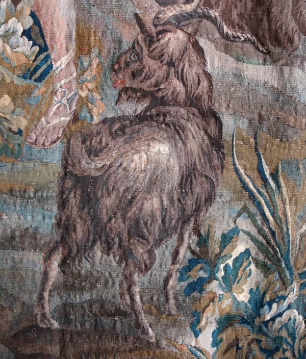 Tapisserie d'Aubusson polychrome, laine & soie, scène galante, milieu XVIIIe siècle - 248cm x 256cm