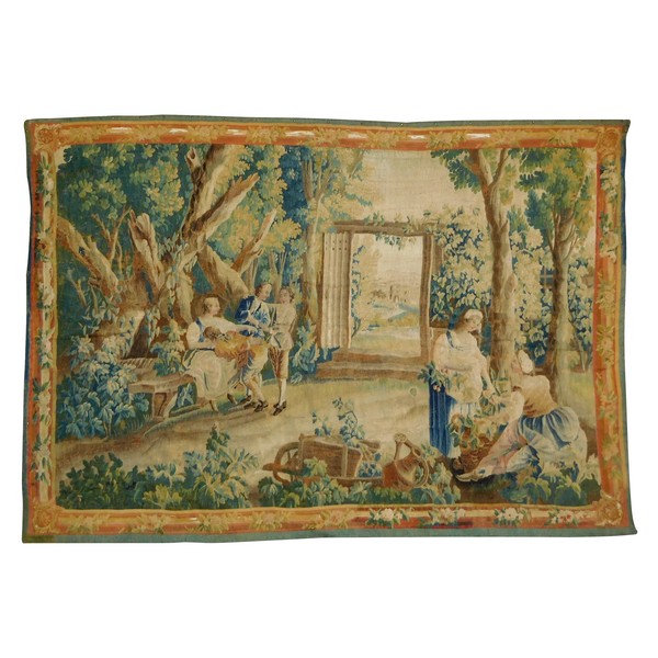 Tapisserie d'Aubusson polychrome, laine et soie : la perte de l'innocence, époque Louis XVI - 208cm x 305cm