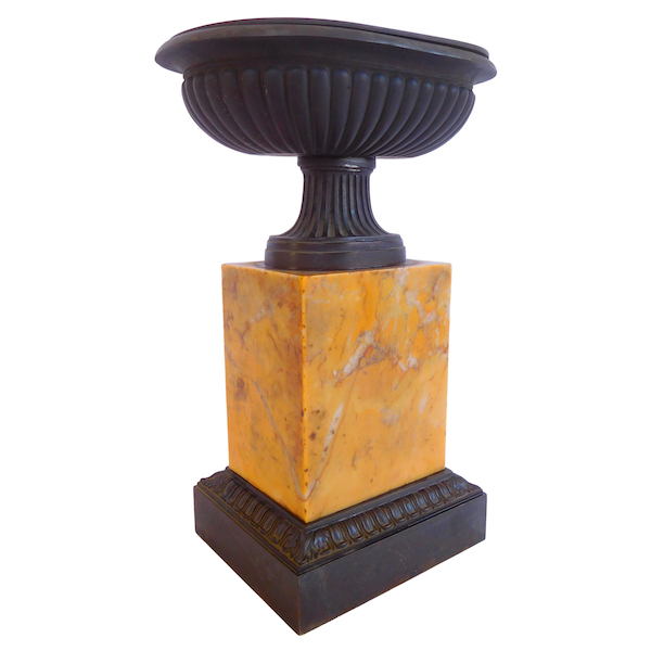 Charles X patinated bronze and yellow Sianna marble decorative cup, 19th century