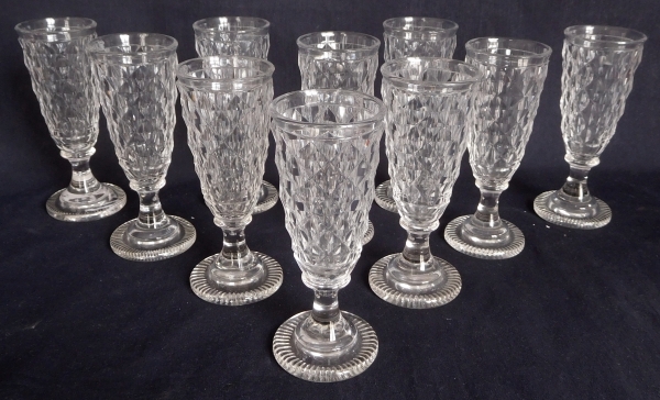 Set of 11 cut crystal champagne flutes, Le Creusot - early 19th century production