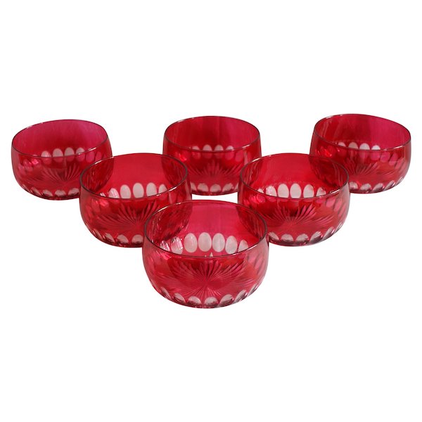 6 Baccarat crystal bowls, red overlay crystal, circa 1900