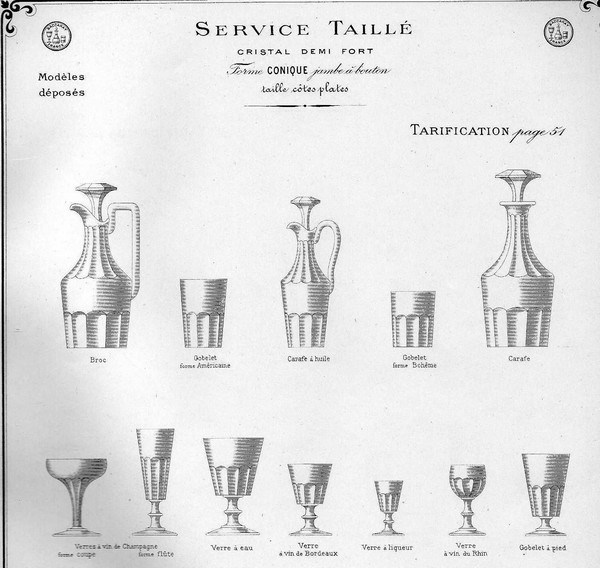 6 verres à liqueur, production Baccarat d'époque milieu XIX siècle (proche modèle Caton)