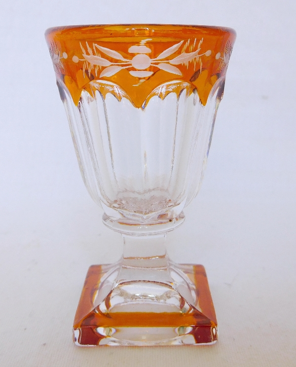6 Baccarat crystal liquor glasses, rare orange overlay crystal, mid 19th century