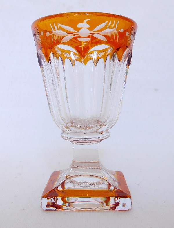 6 Baccarat crystal liquor glasses, rare orange overlay crystal, mid 19th century