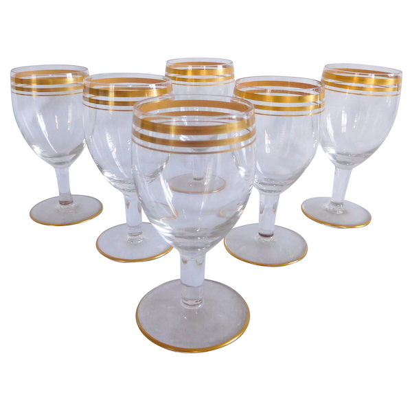 Service de 6 verres à porto en cristal de Baccarat rehaussés de filets d'or - signés