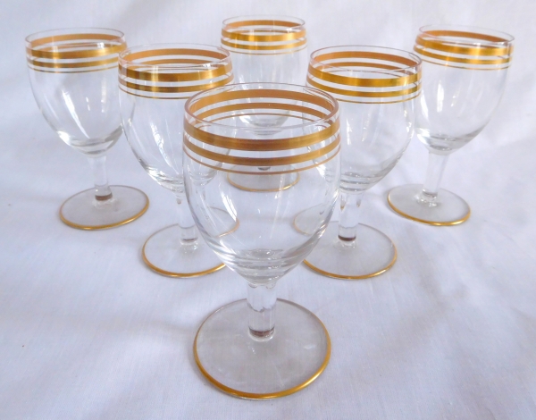 Set of 6 Baccarat crystal port glasses enhanced with fine gold - signed