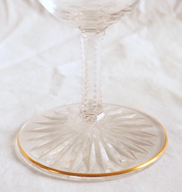 6 Baccarat crystal liquor glasses, fine gold AJ monogram