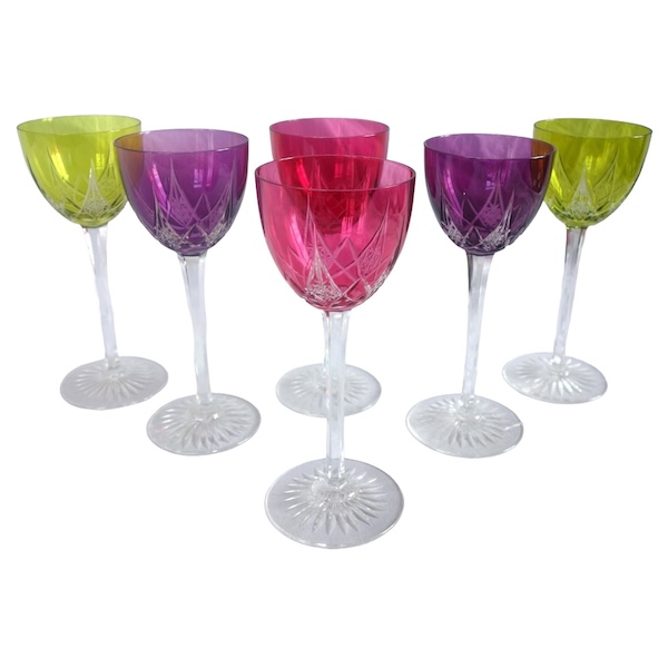 6 Baccarat crystal hock glasses, overlay crystal - Epron pattern