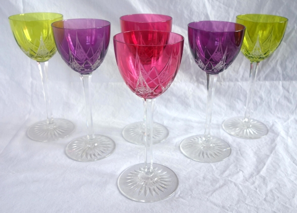 6 Baccarat crystal hock glasses, overlay crystal - Epron pattern