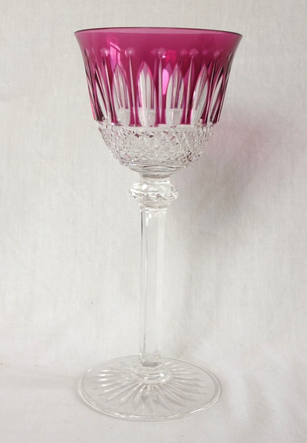 Set of 6 St Louis crystal hock glasses - roemers - Tommy pattern, overlay crystal - signed