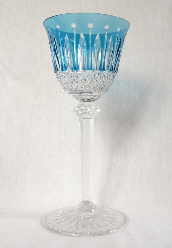 Set of 6 St Louis crystal hock glasses - roemers - Tommy pattern, overlay crystal - signed