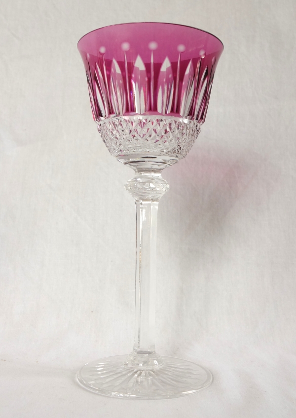 Set of 6 St Louis crystal hock glasses - roemers - Tommy pattern, overlay crystal - signed