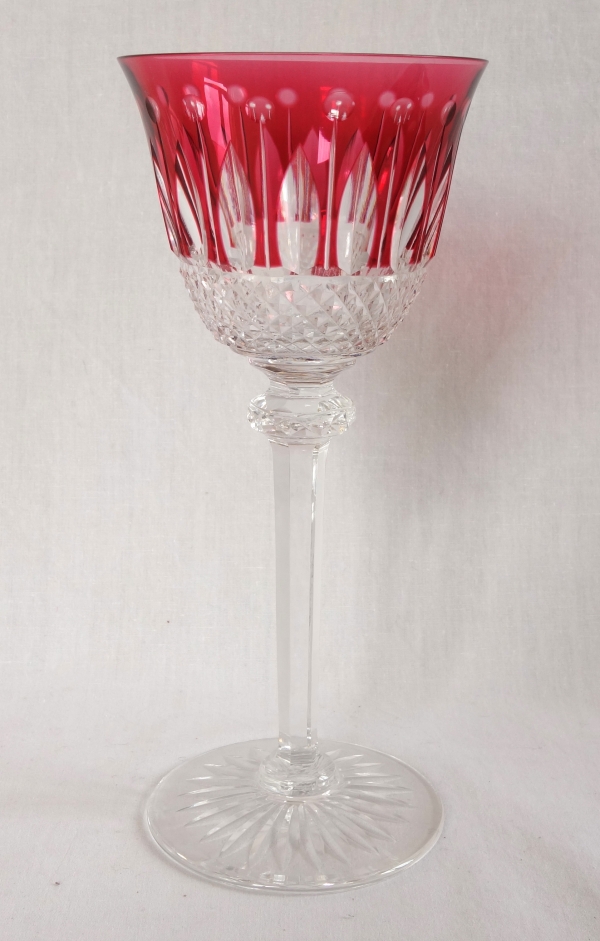 Set of 6 St Louis crystal hock glasses - roemers - Tommy pattern, overlay crystal - signed
