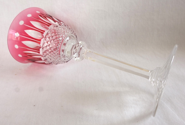 Set of 6 St Louis crystal hock glasses - roemers - Tommy pattern, overlay crystal - signed