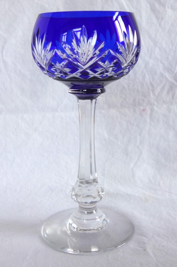 6 verres à vin du Rhin / roemers en cristal de St Louis, modèle Massenet overlay bleu cobalt