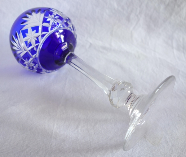 6 verres à vin du Rhin / roemers en cristal de St Louis, modèle Massenet overlay bleu cobalt