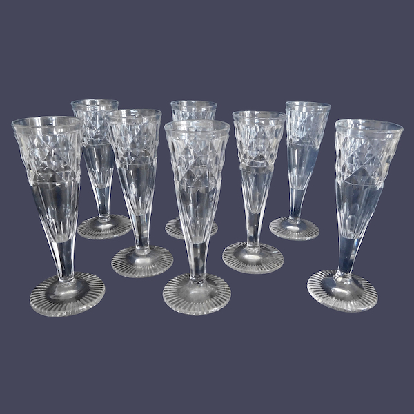 Set of 8 cut crystal champagne flutes, Le Creusot - early 19th century production