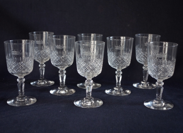 Service à porto en cristal de Baccarat taillé, couronne de Baron