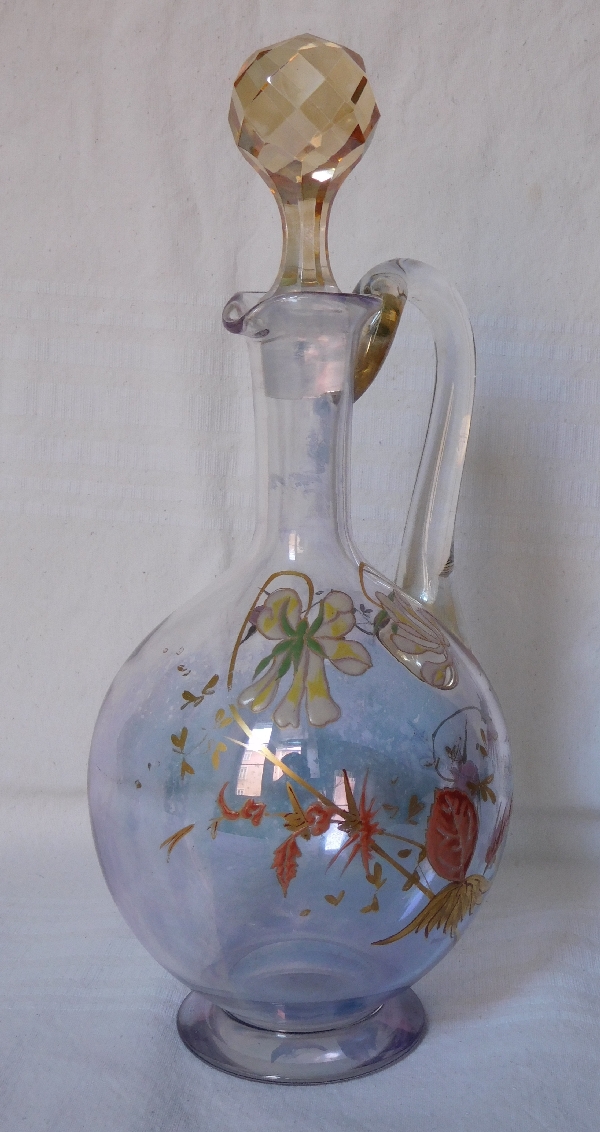Baccarat crystal coloured, enamelled and gilt wine decanter