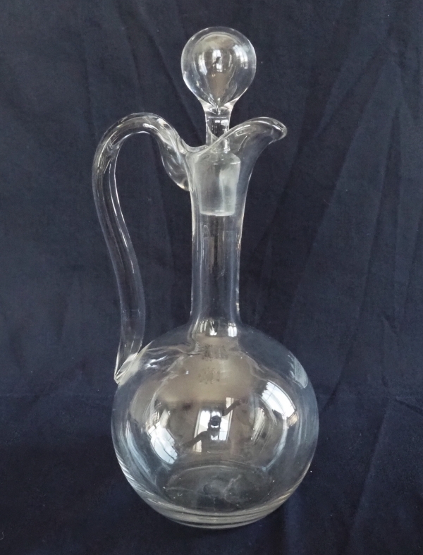 Baccarat crystal wine bottle / ewer engraved with a crown of Baron - 27.5cm