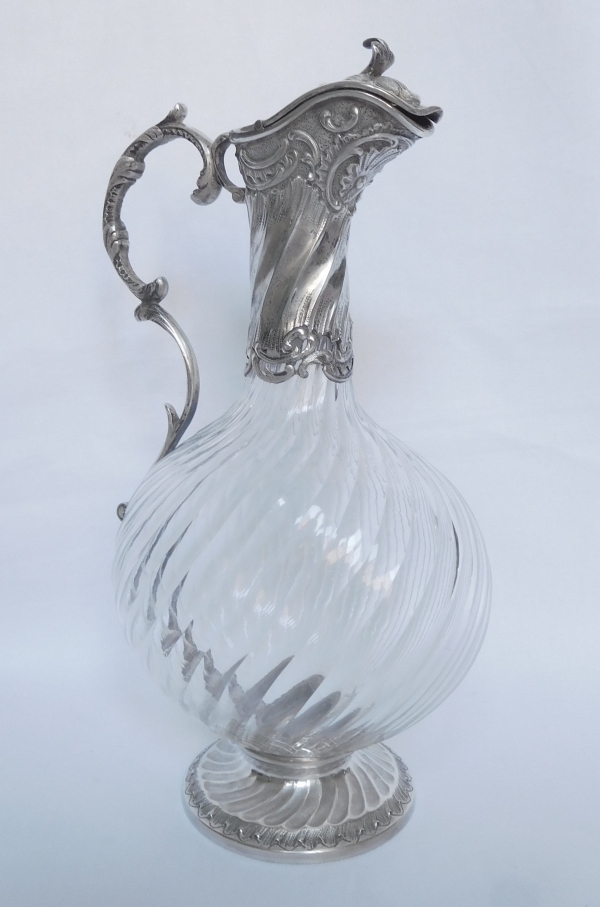 Baccarat crystal and sterling silver Louis XV style ewer / liquor decanter