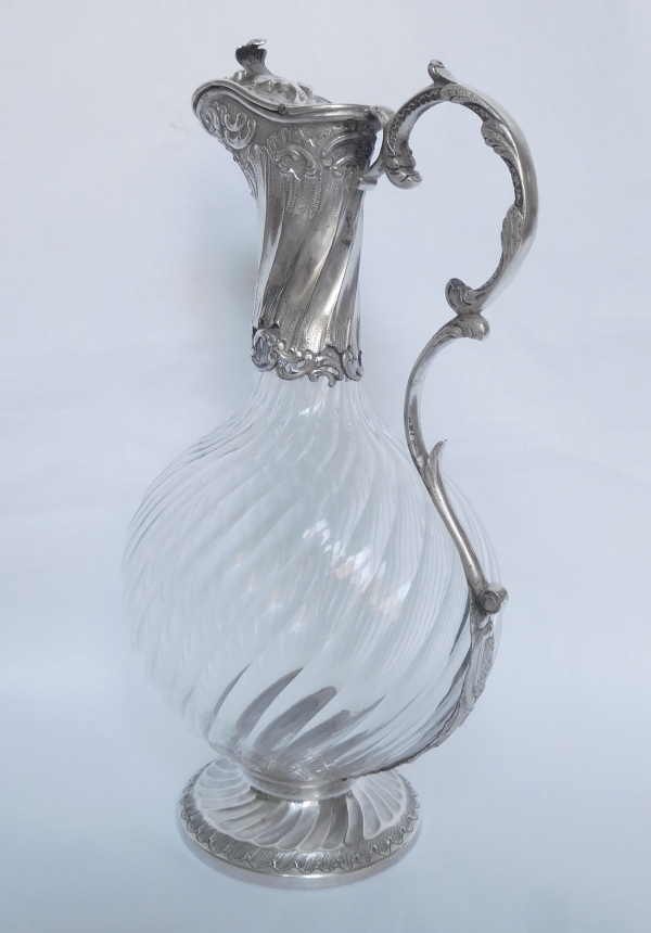Baccarat crystal and sterling silver Louis XV style ewer / liquor decanter