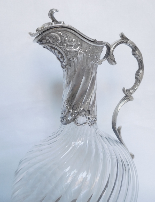Carafe à liqueur aiguière de style Louis XV en cristal de Baccarat et argent massif