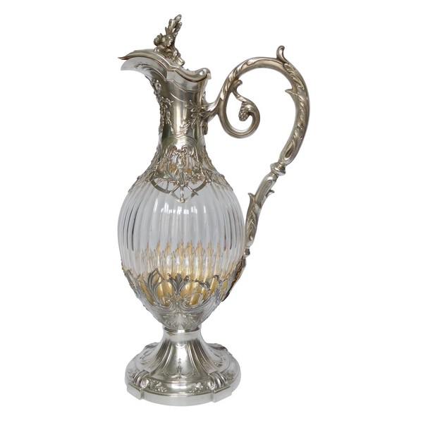 Louis XVI style crystal, sterling silver and vermeil ewer, late 19th century